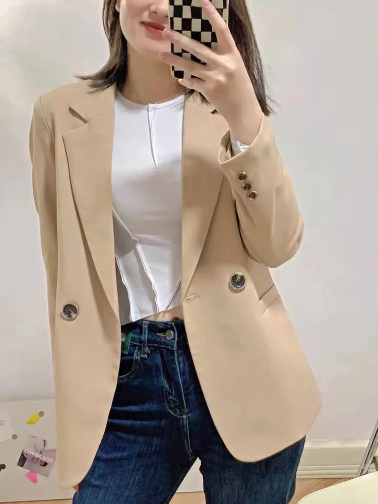 Women Blazer Coat Fashion Long Sleeve Tops Outerwear Chic Elegant Long Sleeve Basic All-match Office Streetwear New 2023