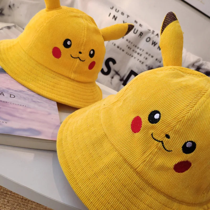 Pikachu Bucket Hat Sun Hat Anime Wide Brim Cute Cartoon Bucket Fisherman Beach Outdoor Baseball Hat Cap for Adult Kids Gift