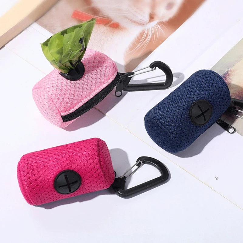Practical Dog Poop Bag Dispenser Pet Waste Bag Holder MeshFabric Poop Bag Dispenser for Dogs Walking Outdoor Dog Supply