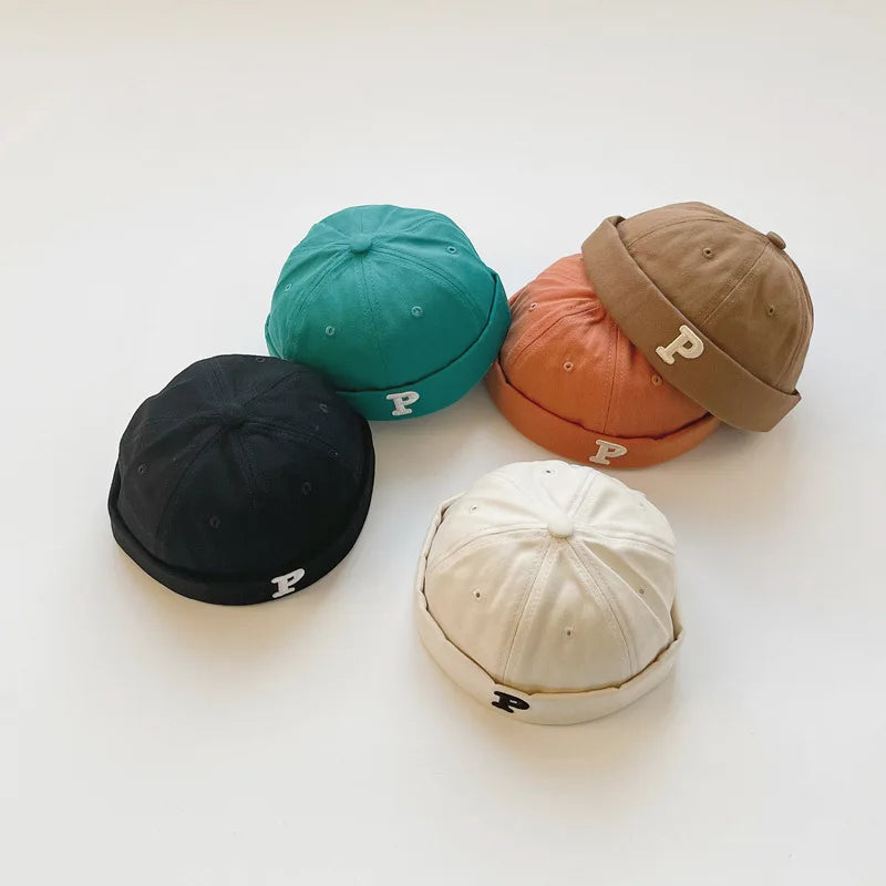 Vintage Letters Embroidered Baby Brimless Hat Spring Kids Boys Girls Hip Hop Docker Cap Adjustable Children Beanie Hats