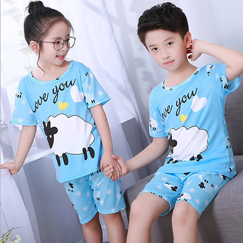 New Listing Children Clothing Summer Children Boys Girls Kids Clothing Sets Cartoon Suit Sleepwear Short Sleeve Cartoon Kid