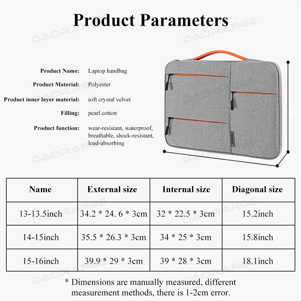 Waterproof Laptop Bag 13 14 15INCH Portable Cover Double Zipper Computer Carrying Bag For Macbook Air Pro iPad Handbag Briefcase