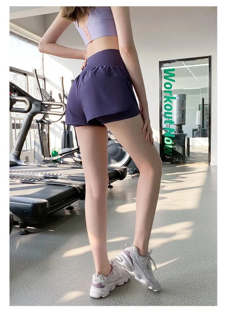 2024 Women New Sports Shorts Girls Yoga Running 2 Layer Workout Fitness Gym Sportswear With Pocket Quick Dry Short Pants