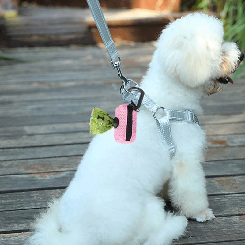 Practical Dog Poop Bag Dispenser Pet Waste Bag Holder MeshFabric Poop Bag Dispenser for Dogs Walking Outdoor Dog Supply