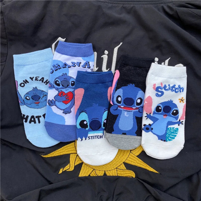 5 Pairs Stitch Socks Anime Disney Kawaii Lilo & Stitch Short Socks Men Women Cartoon Breathable Comfortable Chikdren Socks