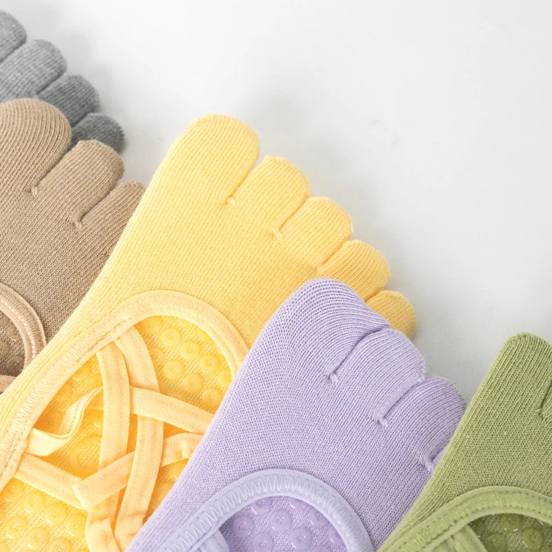 New Women Anti Slip Pilates Socks Five Toe Silicone Non-Slip Yoga Sock Bandage Ballet Dance Ladies Fitness Sports Cotton Sock