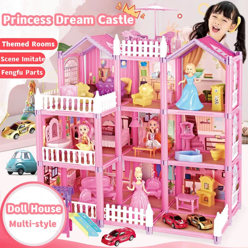 Girls Roombox DIY Dollhouse Accessories Furniture Kit Princess Dream Castle Villa Assemble Doll House Kid Pretend Play Toys Gift