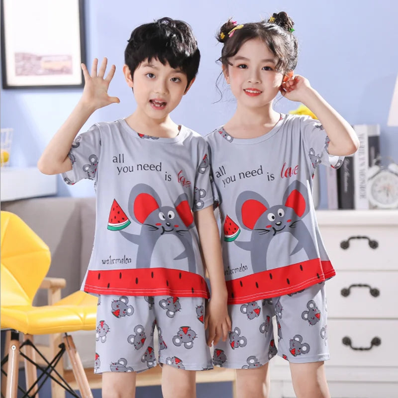 New Listing Children Clothing Summer Children Boys Girls Kids Clothing Sets Cartoon Suit Sleepwear Short Sleeve Cartoon Kid