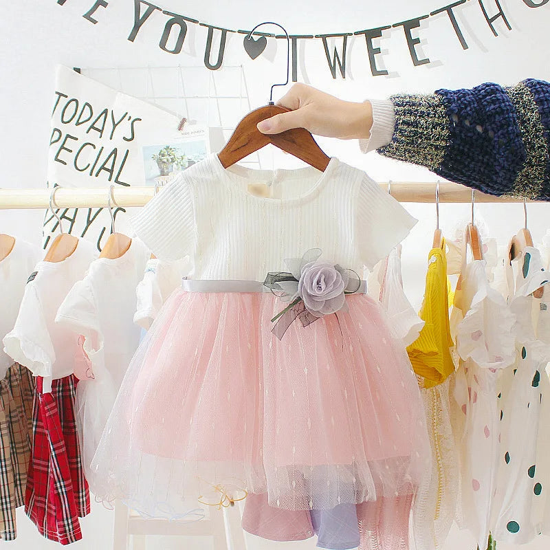 Toddler Girl Tutu Dress Summer Fashion Short Sleeve Princess Dress Cute Flower Girl Wedding Dress