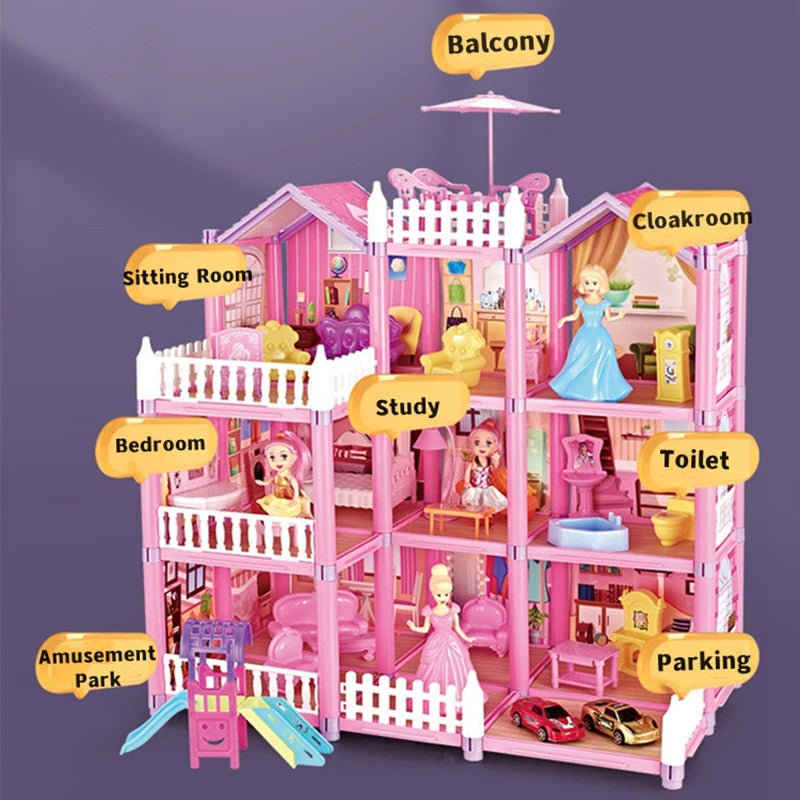 Girls Roombox DIY Dollhouse Accessories Furniture Kit Princess Dream Castle Villa Assemble Doll House Kid Pretend Play Toys Gift