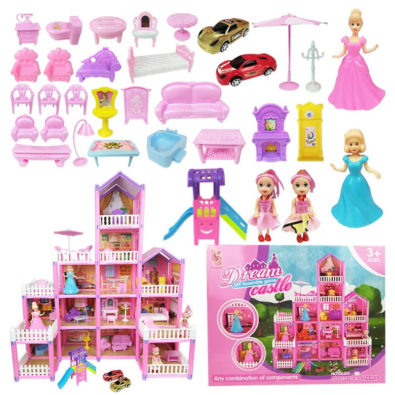 Girls Roombox DIY Dollhouse Accessories Furniture Kit Princess Dream Castle Villa Assemble Doll House Kid Pretend Play Toys Gift