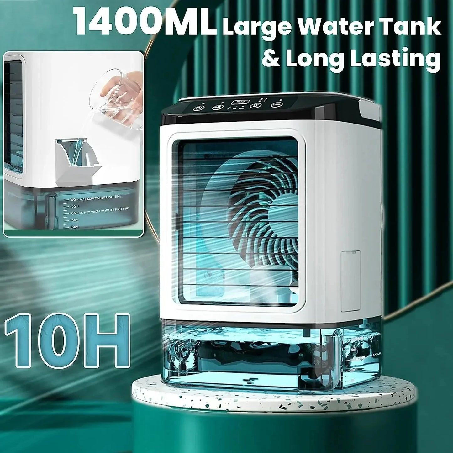 20 Celsius Air Conditioner Portable Fan Desktop Dual Spray Ultrasonic Atomization 3-Speed Mute Air Cooler Night Light Electric Fan for Home