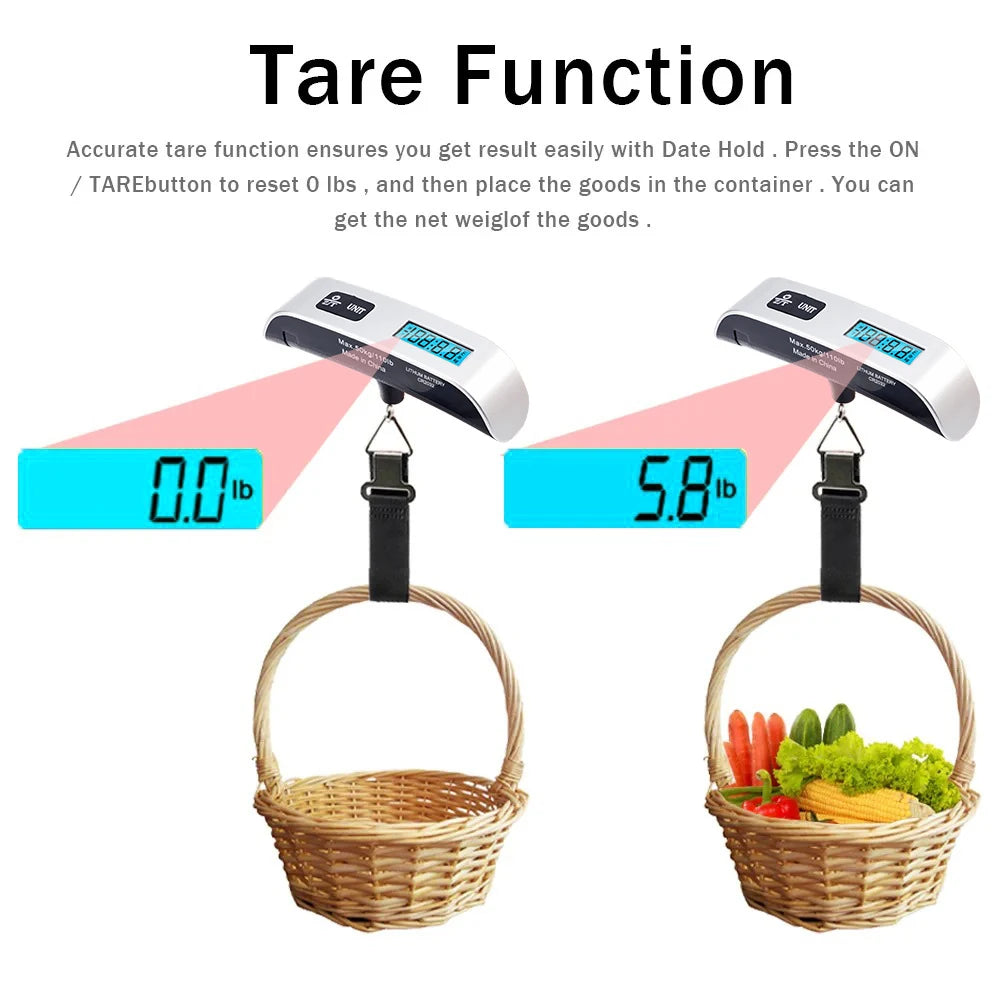 110LB Portable Electronic Hand Luggage Scale LCD Digital Display Balance Scale Suitcase Travel Weighs Baggage Weight Tool