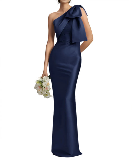One Shoulder Elegant Satin Prom Dress for Women Mermaid Cocktail Dresses Long Bodycon Formal Evening Gowns with Back Slit
