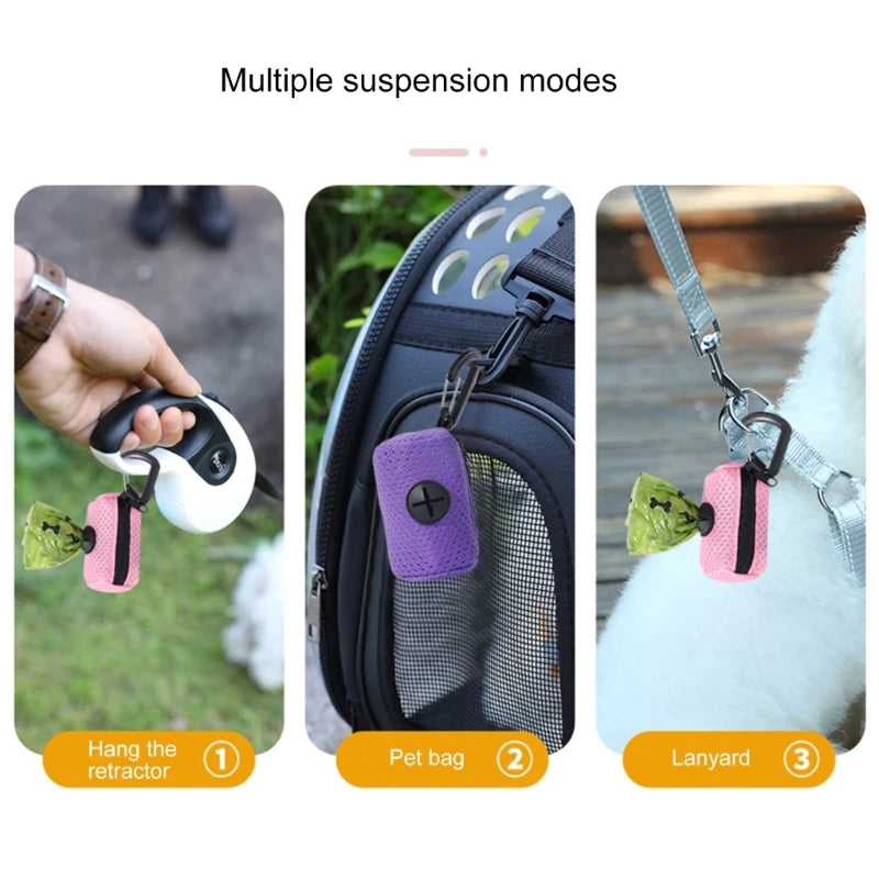 Practical Dog Poop Bag Dispenser Pet Waste Bag Holder MeshFabric Poop Bag Dispenser for Dogs Walking Outdoor Dog Supply