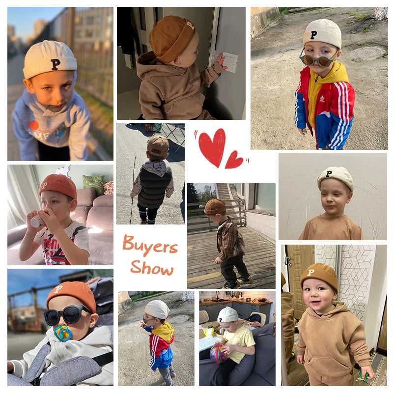 Vintage Letters Embroidered Baby Brimless Hat Spring Kids Boys Girls Hip Hop Docker Cap Adjustable Children Beanie Hats