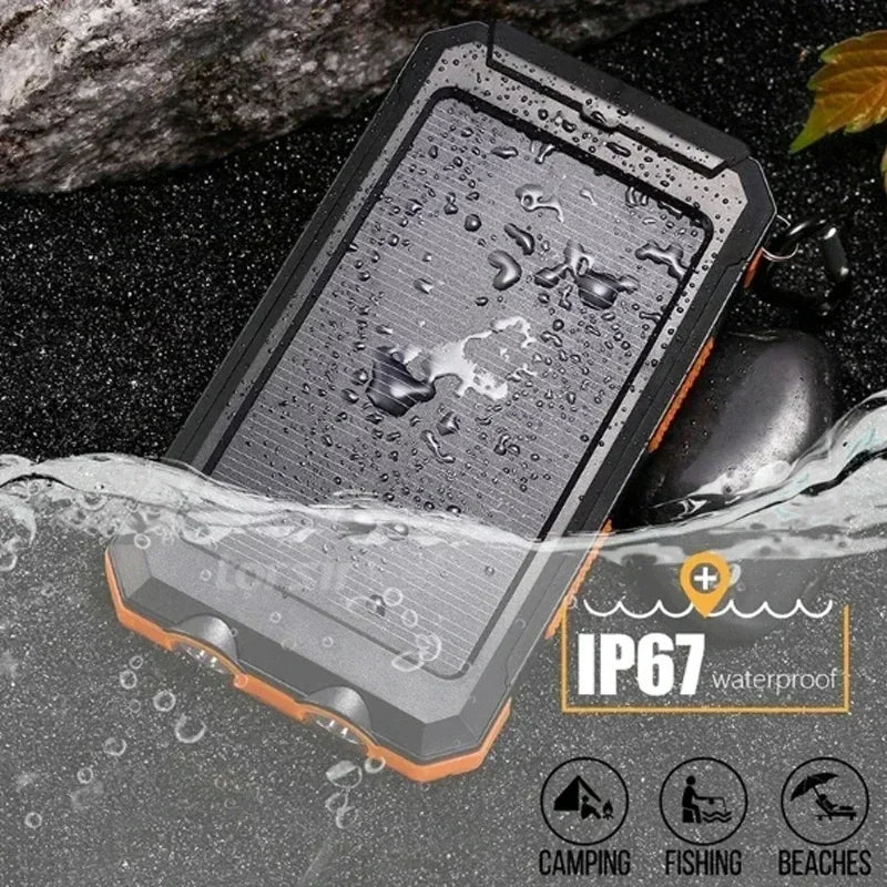 10000mAh-200000mAh Spare battery Solar Power Bank Outdoor Portable Charger Powerbank Waterproof Battery Dual USB Charging with LED Light