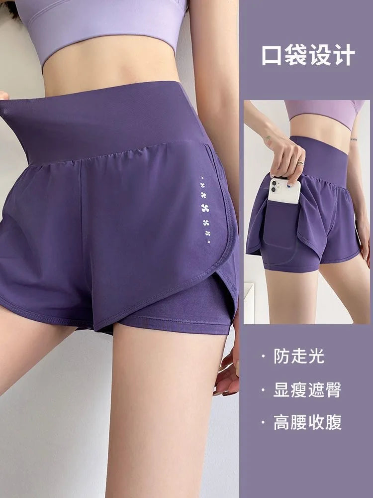 2024 Women New Sports Shorts Girls Yoga Running 2 Layer Workout Fitness Gym Sportswear With Pocket Quick Dry Short Pants