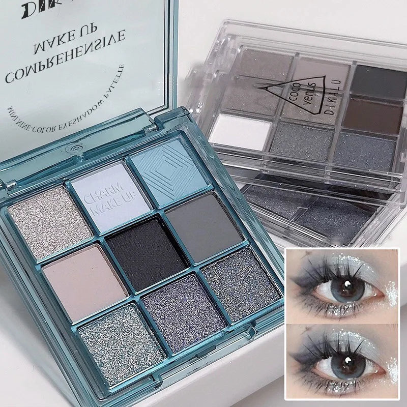 Nine Colors Contouring Punk Smoky Eyeshadow Makeup Palette Dark Black Pressed Glitter for Eyes Shadow Pigments Powder Cosmetics
