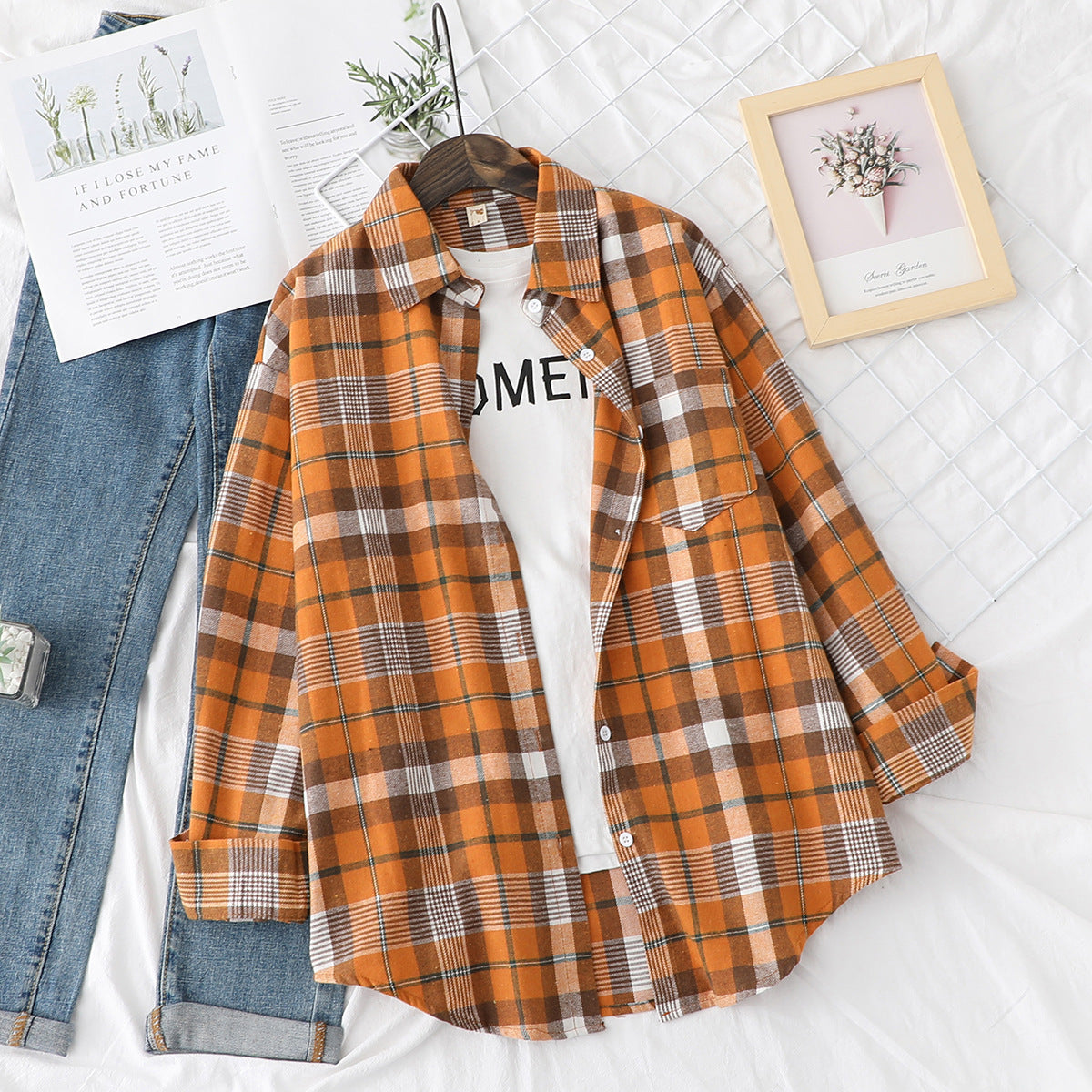 Women's Casual Design Brushed Plaid Shirt