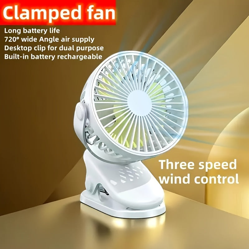 16 Decibels Ultra-Quiet Portable Clip-On Fan With 3 Speeds - Usb Rechargeable, Strong Airflow Desk & Stroller Fan For Office, Dorm, And Outdoor Use
