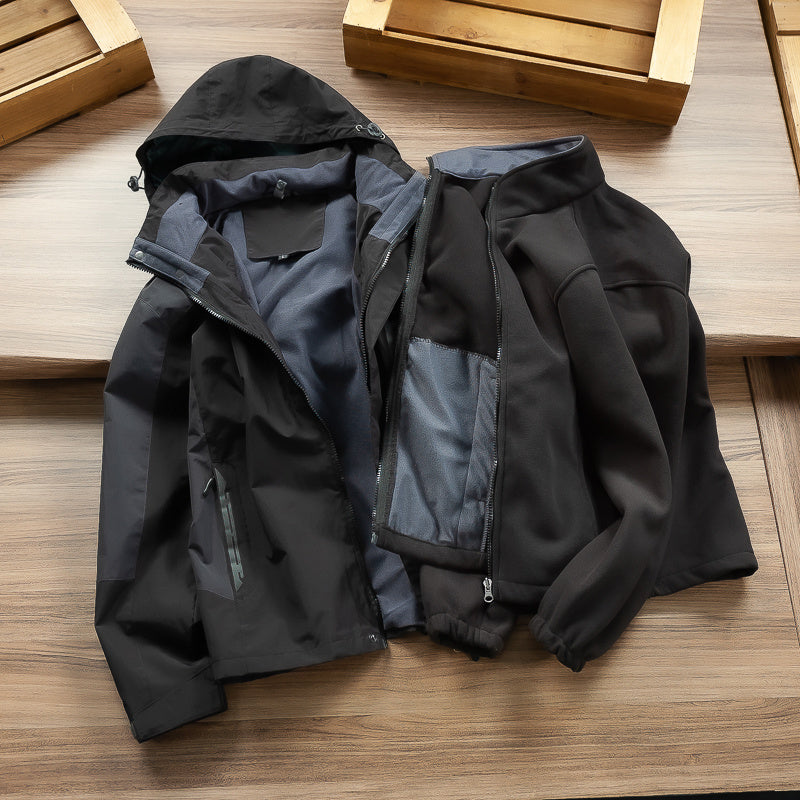 Windproof And Waterproof Men's Casual Stitching Style Removable Fleece Liner Warm Jacket