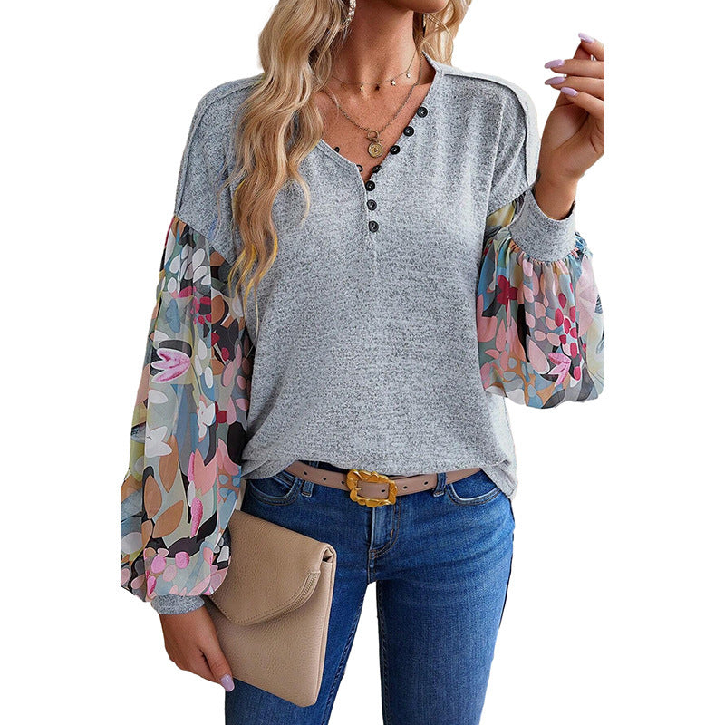 Casual Style Lantern Sleeve Stitching Long Sleeve