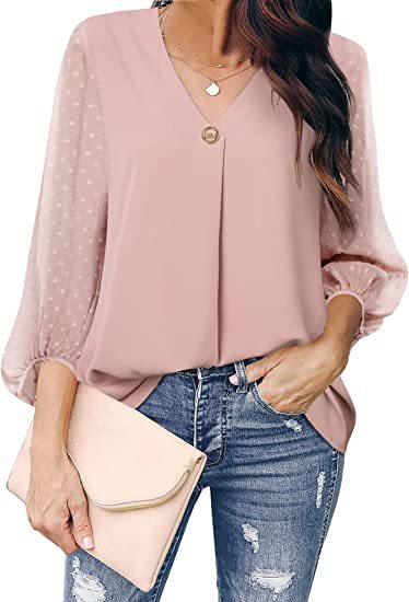 Women's Puff Sleeve V-neck Long Sleeve Shirt