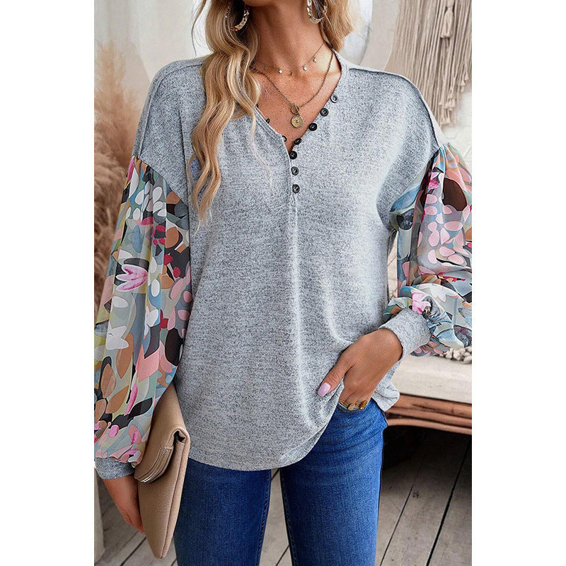 Casual Style Lantern Sleeve Stitching Long Sleeve