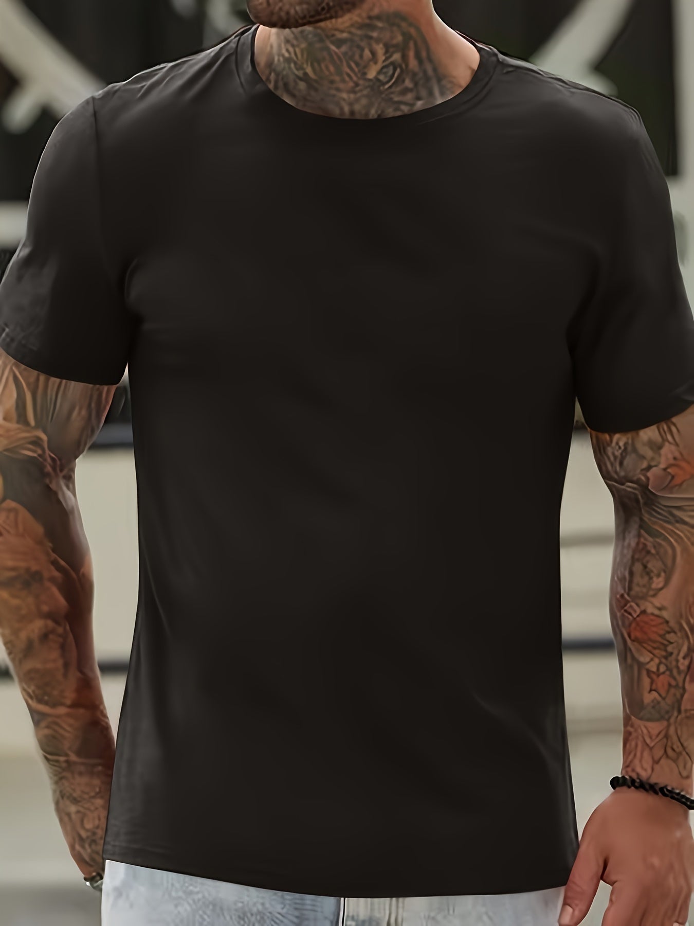 5pcs Solid Men's Casual Short Sleeve Crew Neck T-shirts Set, Summer Outdoor