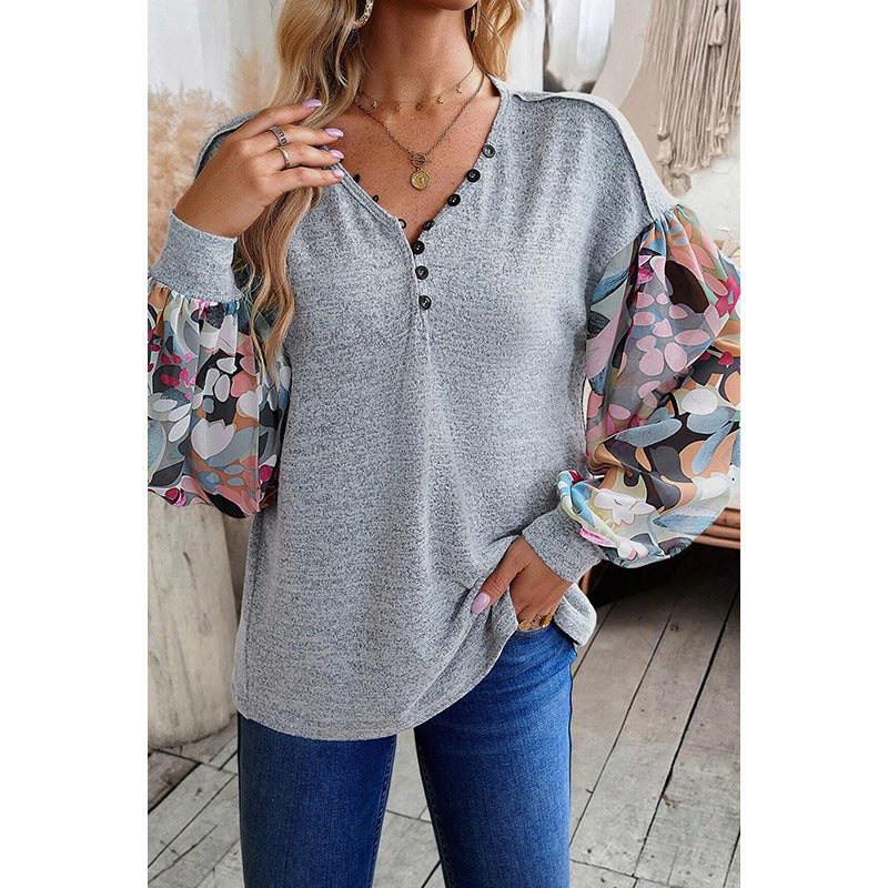 Casual Style Lantern Sleeve Stitching Long Sleeve