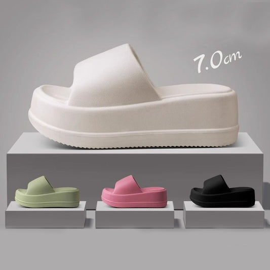 7cm High Heel Flat Slippers Summer Solid Color Non-slip Floor Home Shoes Outdoor Garden Slippers For Women